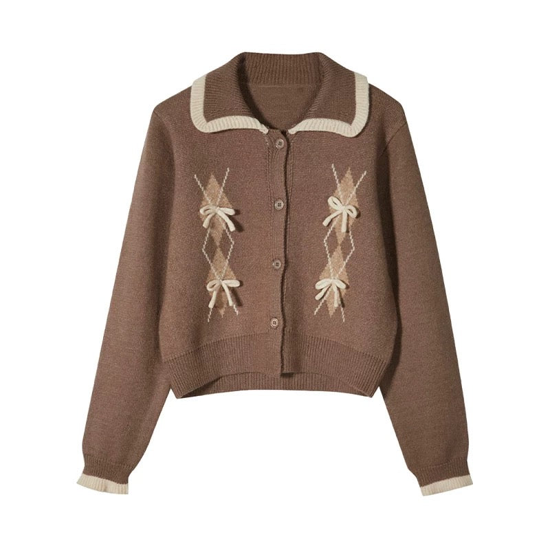 グレースリボンアーガイルカーディガン