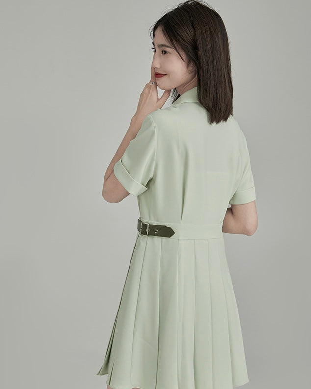 Ivy golf ドッキングシャツプリーツワンピース　ゴルフウェア　ベルト ドッキングシャツプリーツワンピース – IVY golf