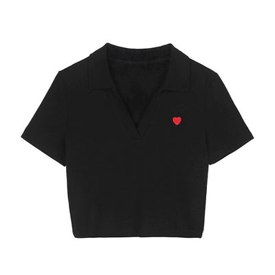 One Point Heart V neck polo shirt