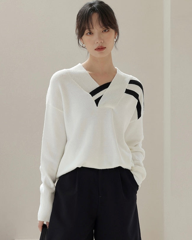 V -Neckline Soft Knit Pullover