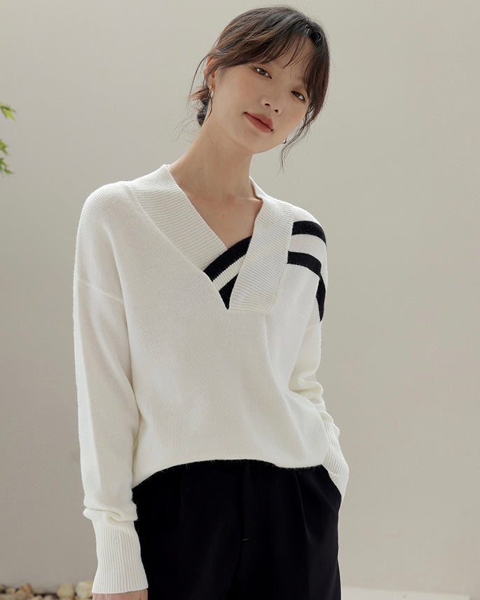 V -Neckline Soft Knit Pullover