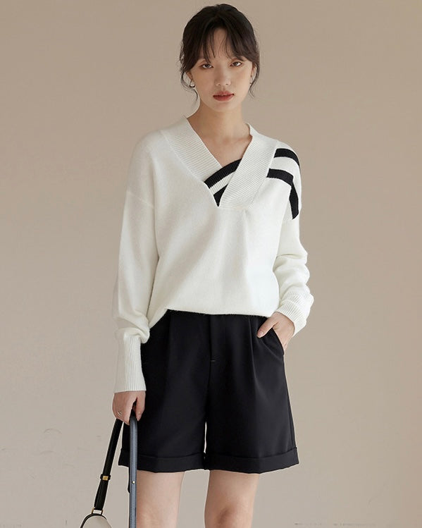 V -Neckline Soft Knit Pullover