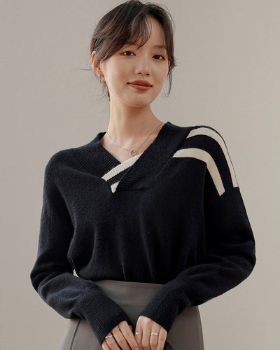 V -Neckline Soft Knit Pullover