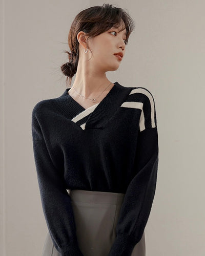 V -Neckline Soft Knit Pullover