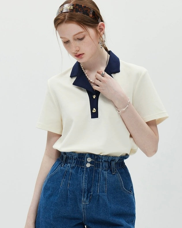 アイビーゴルフ ハートアンバールーズポロ 半袖 ネイビーアイボリー ハートアンバールーズポロ – IVY golf