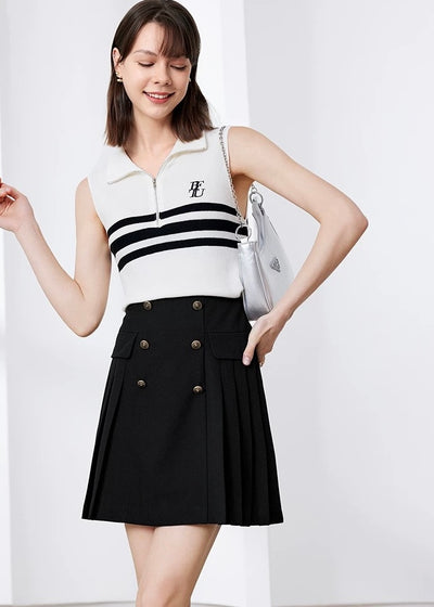 Gold button school marine mini skirt