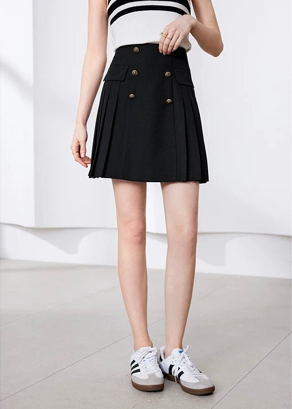 Gold button school marine mini skirt