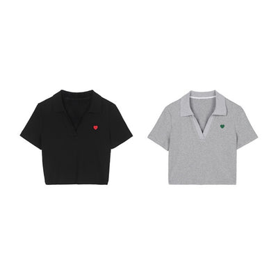 One Point Heart V neck polo shirt