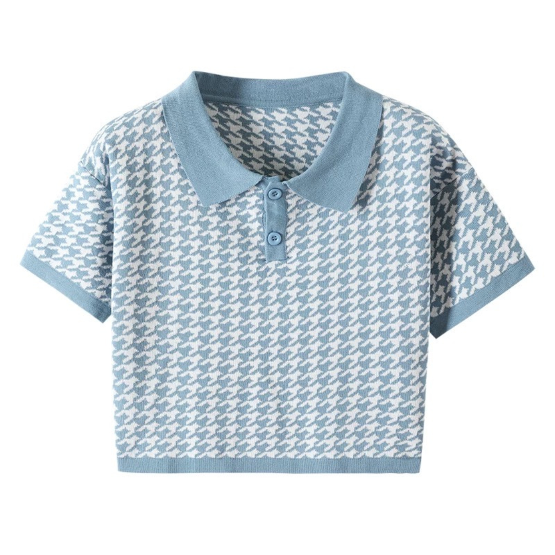 Chidori pattern knit polo shirt