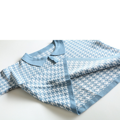 Chidori pattern knit polo shirt