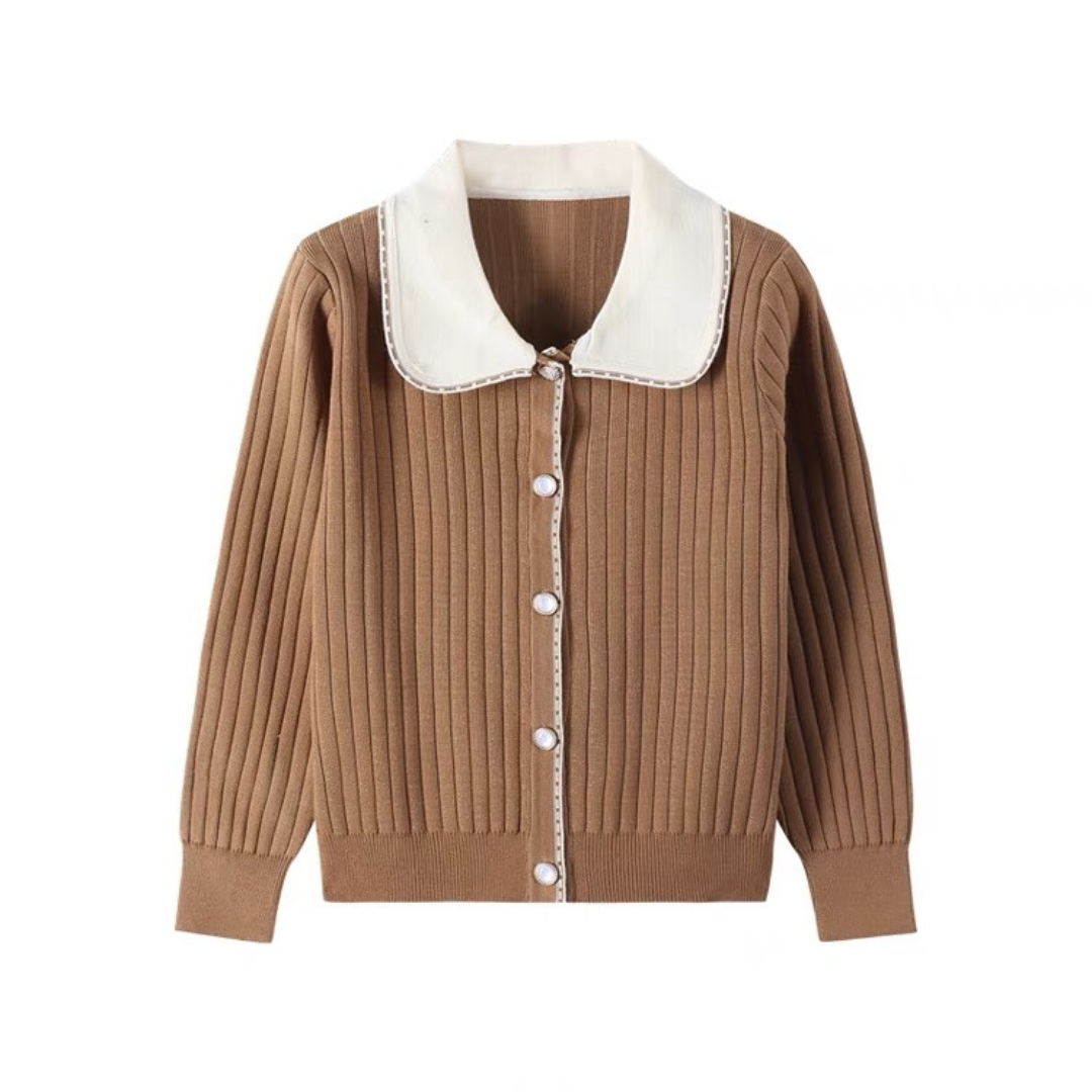 Stitch color rib knit cardigan