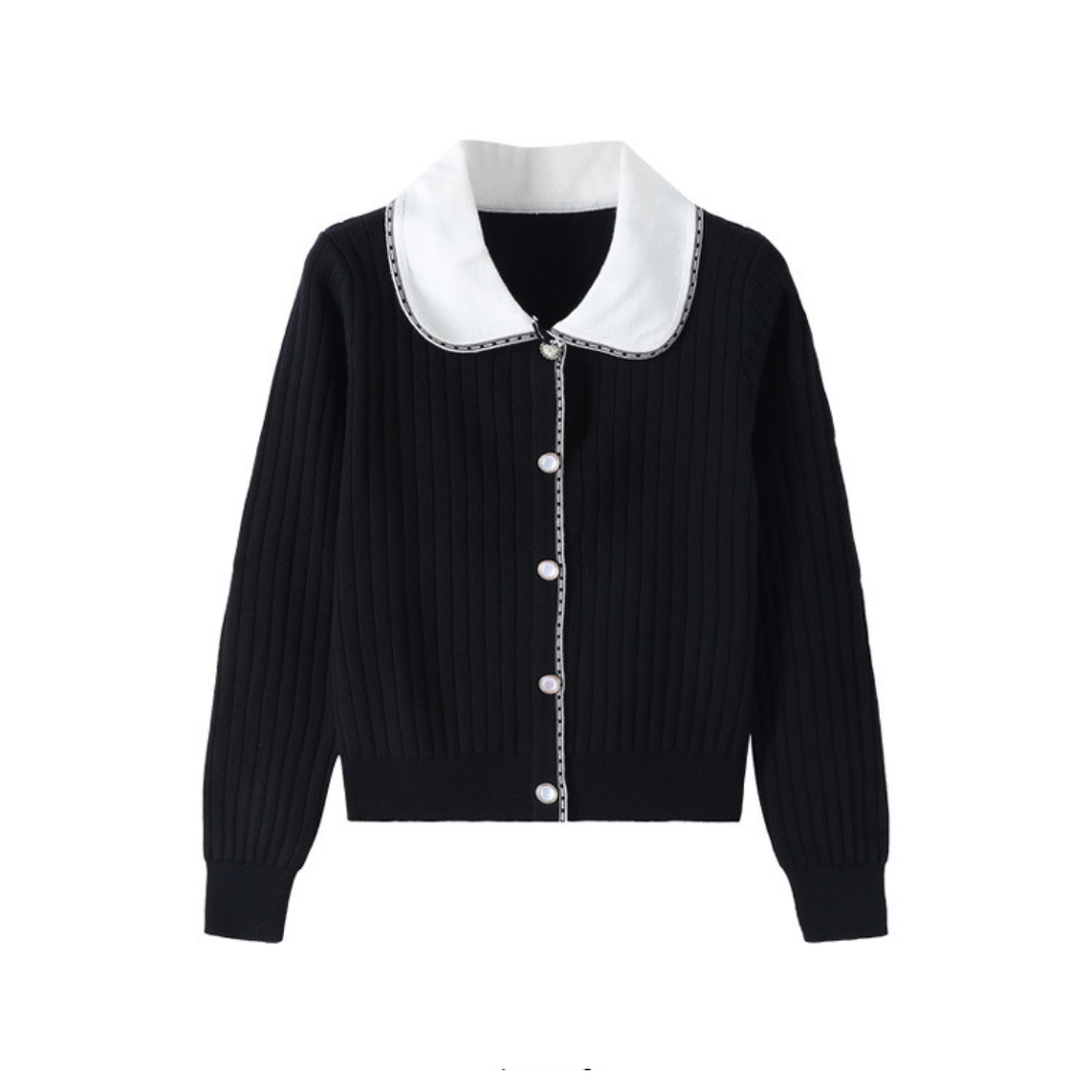 Stitch color rib knit cardigan