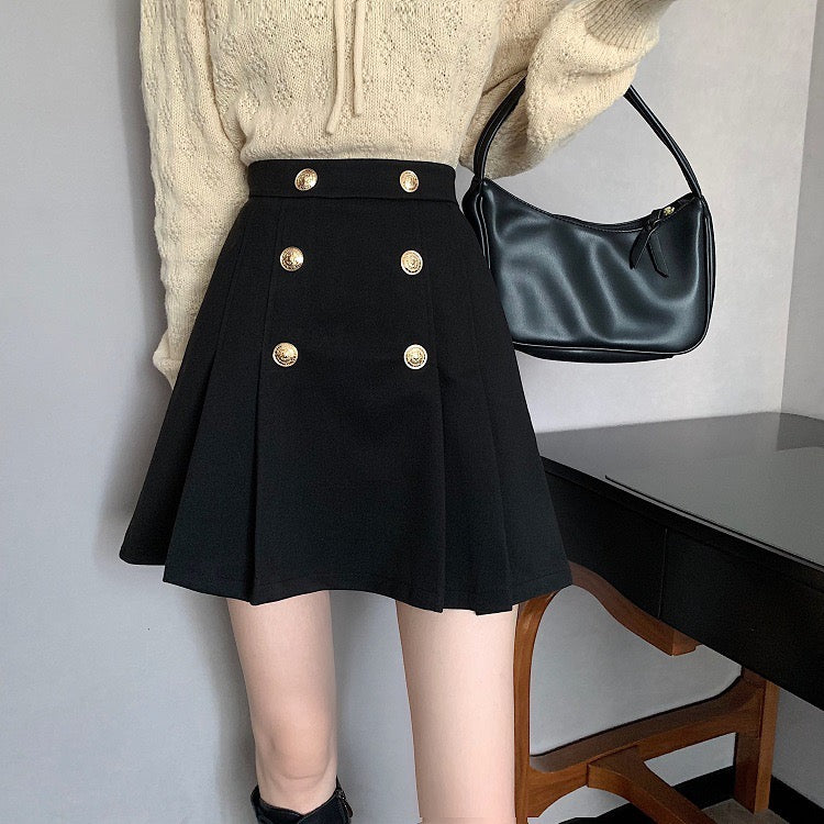 Gold button box skirt