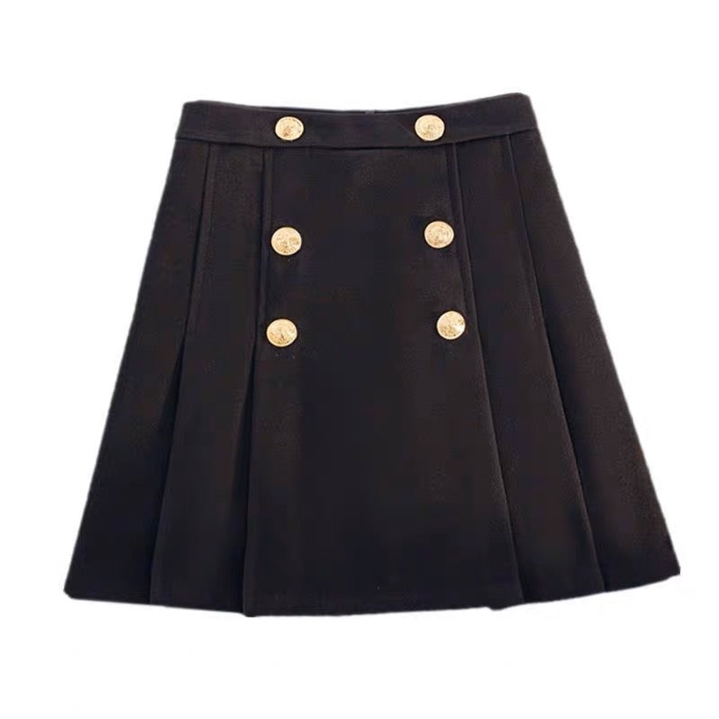 Gold button box skirt