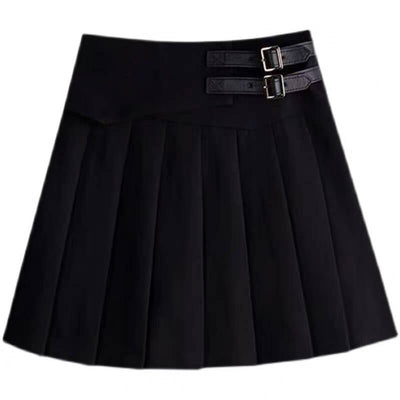 Double waist belt pleated skirt