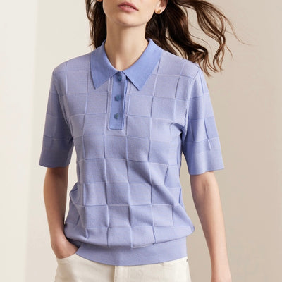 Square block check polo shirt