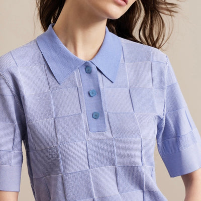 Square block check polo shirt