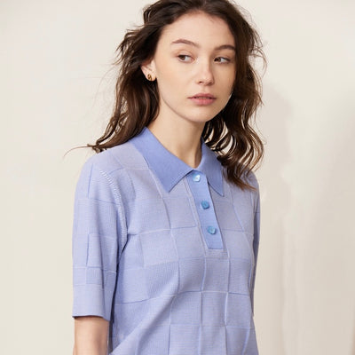 Square block check polo shirt