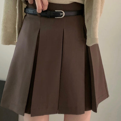 Pleated skirt with belt